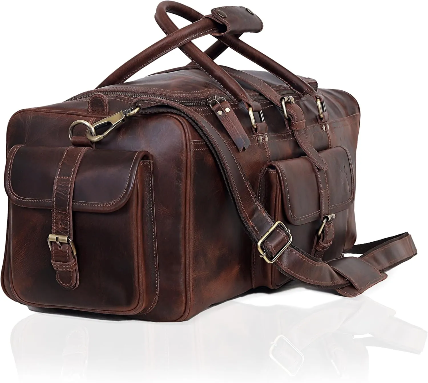 Duffle Bag For Men and Women, 28 Inch Vintage Buffalo Leather Travel Duffle Bag, Genuine Carry On Overnight Bag, Weekender Gym Bag with Shoulder Strap, Carry on Luggage Bags