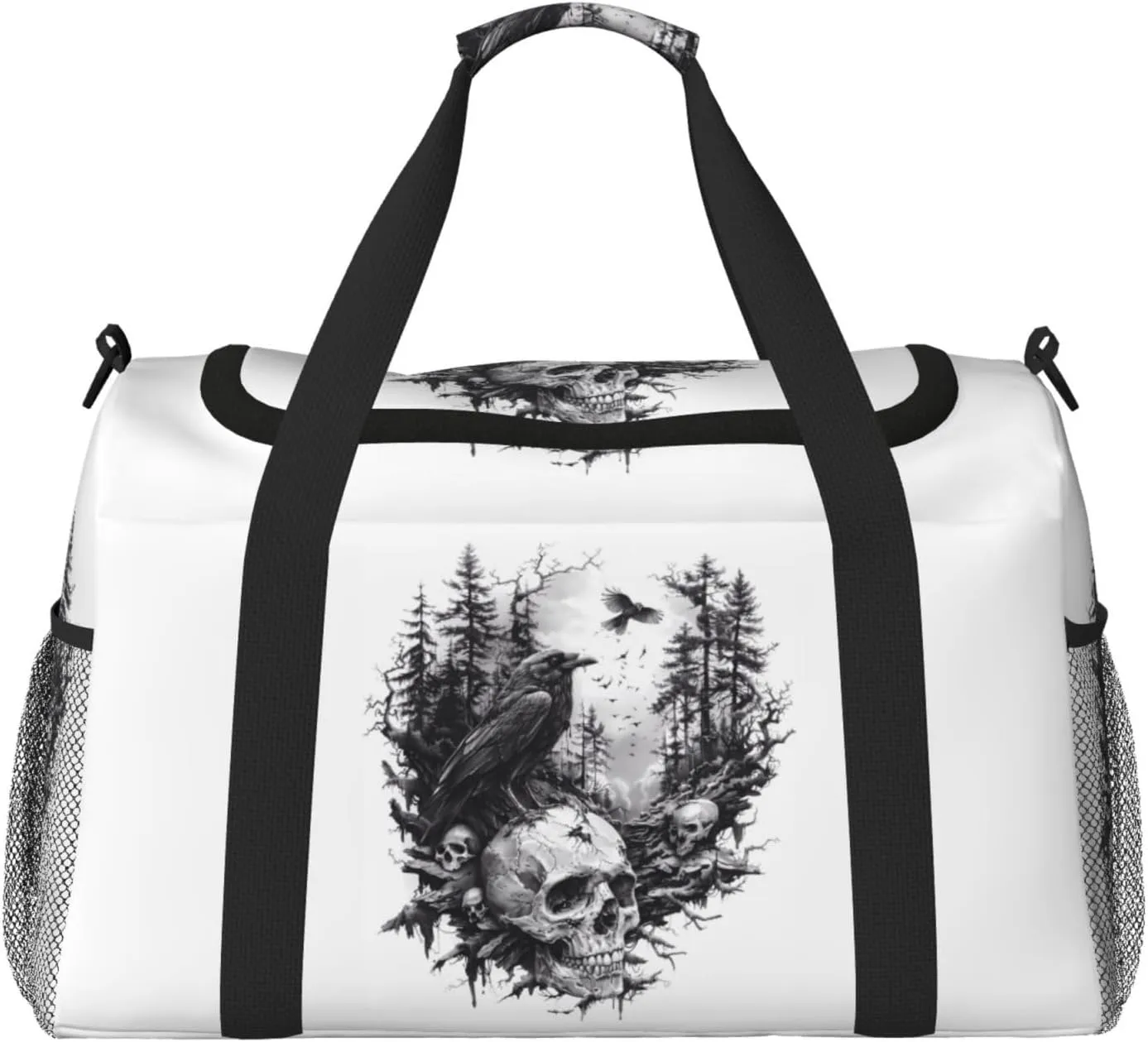 Duffle Bag for Travel, Raven Skulls Forest Weekender Overnight Duffel Bag, Carry On Bag Gym Bag for Women Men, Personal Item Travel Bag