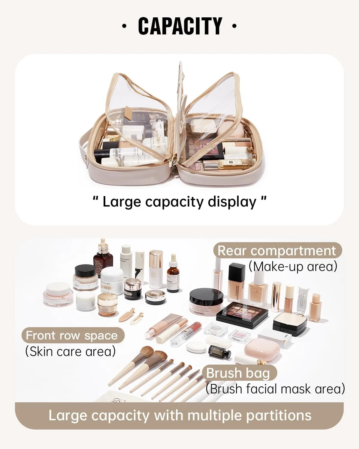 EACHY Travel Makeup Bag,Large Capacity Cosmetic Bags for Women,Waterproof Portable Pouch Open Flat Toiletry Bag Make up Organizer with Divider and Handle