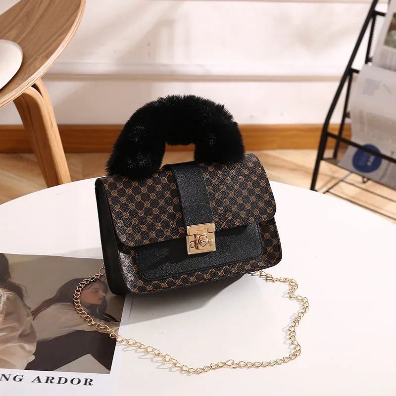 Elegant Versatile Plush Fashion Chain Printed Crossbody Bags