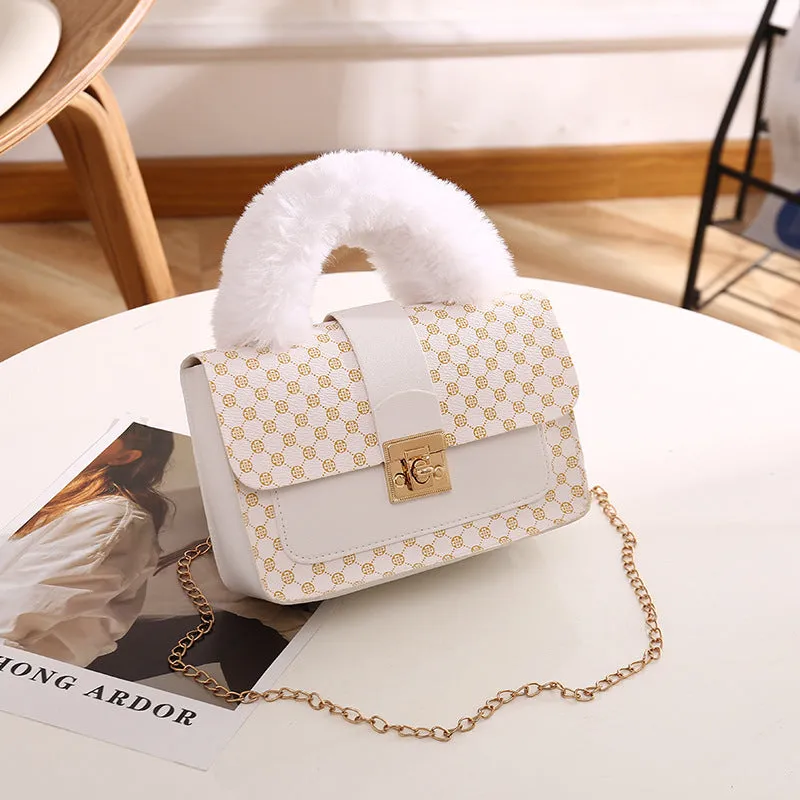 Elegant Versatile Plush Fashion Chain Printed Crossbody Bags