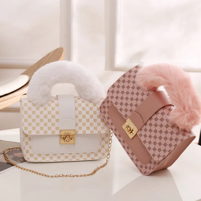 Elegant Versatile Plush Fashion Chain Printed Crossbody Bags