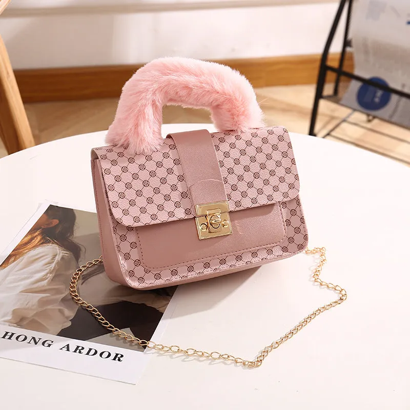 Elegant Versatile Plush Fashion Chain Printed Crossbody Bags