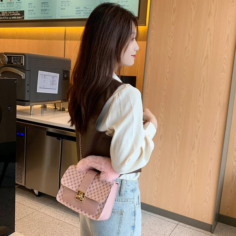 Elegant Versatile Plush Fashion Chain Printed Crossbody Bags