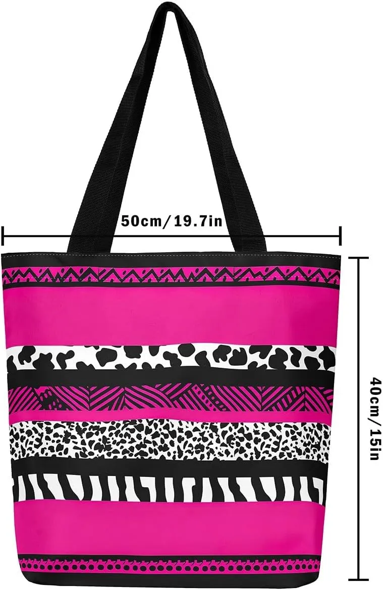 Elk Deer Canvas Tote Bag for Women,Rustic Rainbow Reindeer Travel Shopping Bag Woodland Animals Shoulder Bag