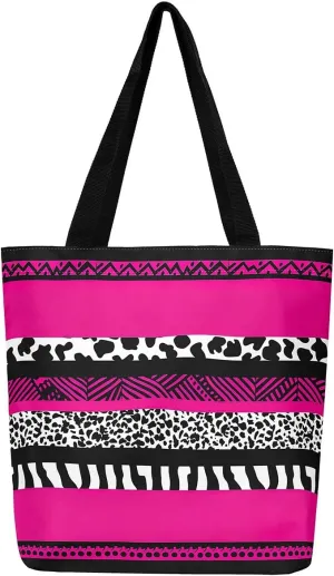 Elk Deer Canvas Tote Bag for Women,Rustic Rainbow Reindeer Travel Shopping Bag Woodland Animals Shoulder Bag