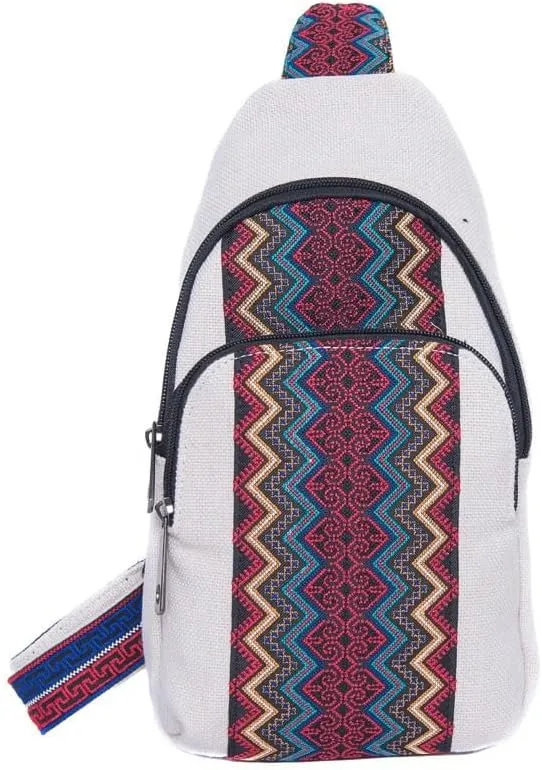 Embroidered Crossbody Chest Bag Double-layer Zipper Casual Shoulder Satchel For Everyday Use