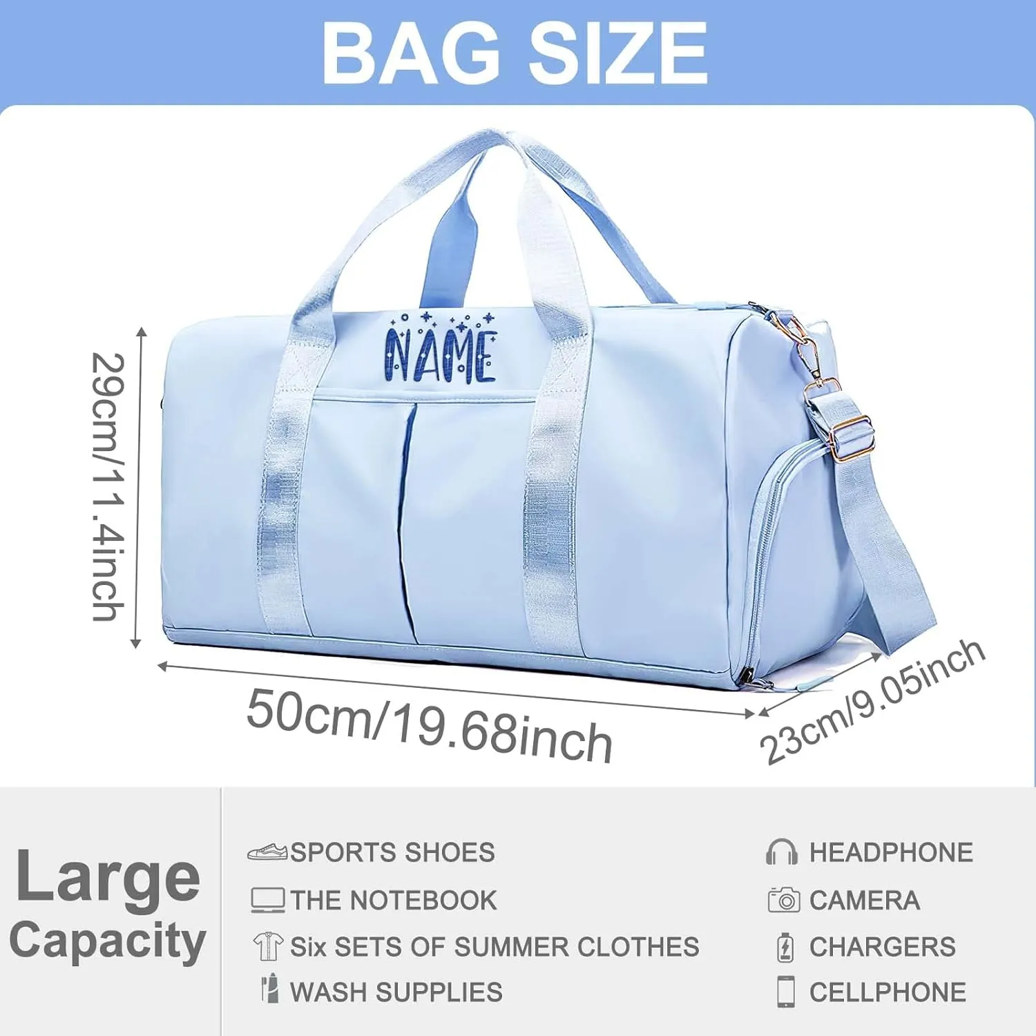 Embroidered Travel Duffel Bag Personalized Name Sports Gym Bags with Shoe Compartment Custom Carry On Overnight Weekender Bag for Women Men, Black