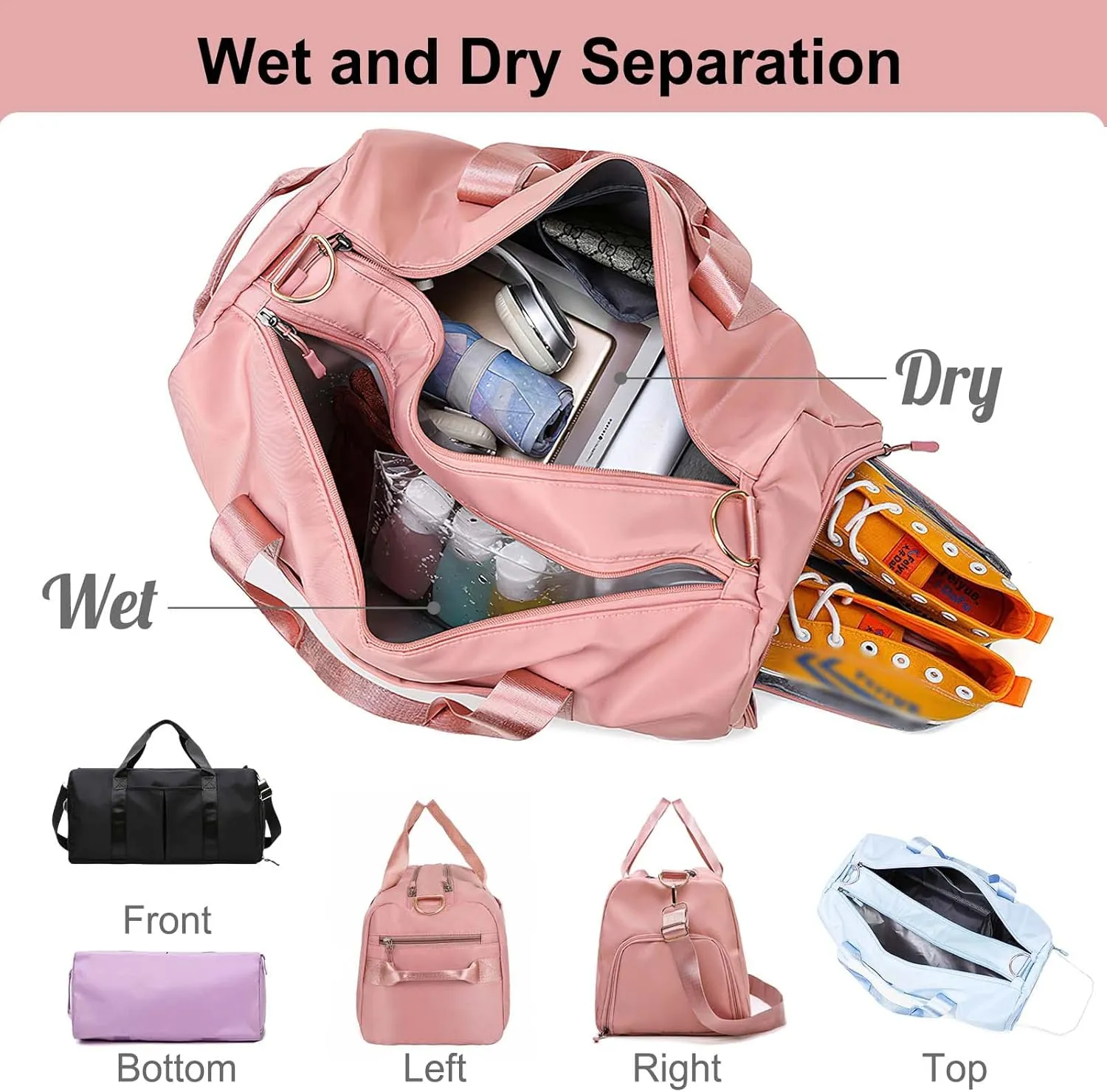 Embroidered Travel Duffel Bag Personalized Name Sports Gym Bags with Shoe Compartment Custom Carry On Overnight Weekender Bag for Women Men, Black