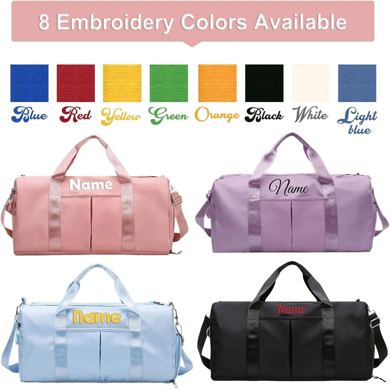 Embroidered Travel Duffel Bag Personalized Name Sports Gym Bags with Shoe Compartment Custom Carry On Overnight Weekender Bag for Women Men, Black