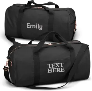 Embroidered Travel Duffle Bag with Name, Waterproof Personalized Weekender Bag, Custom Carry On Tote Bags for Women, Travel Essentials Gym Bag, Customized Hospital Bag, Overnight Luggage Bag - Black