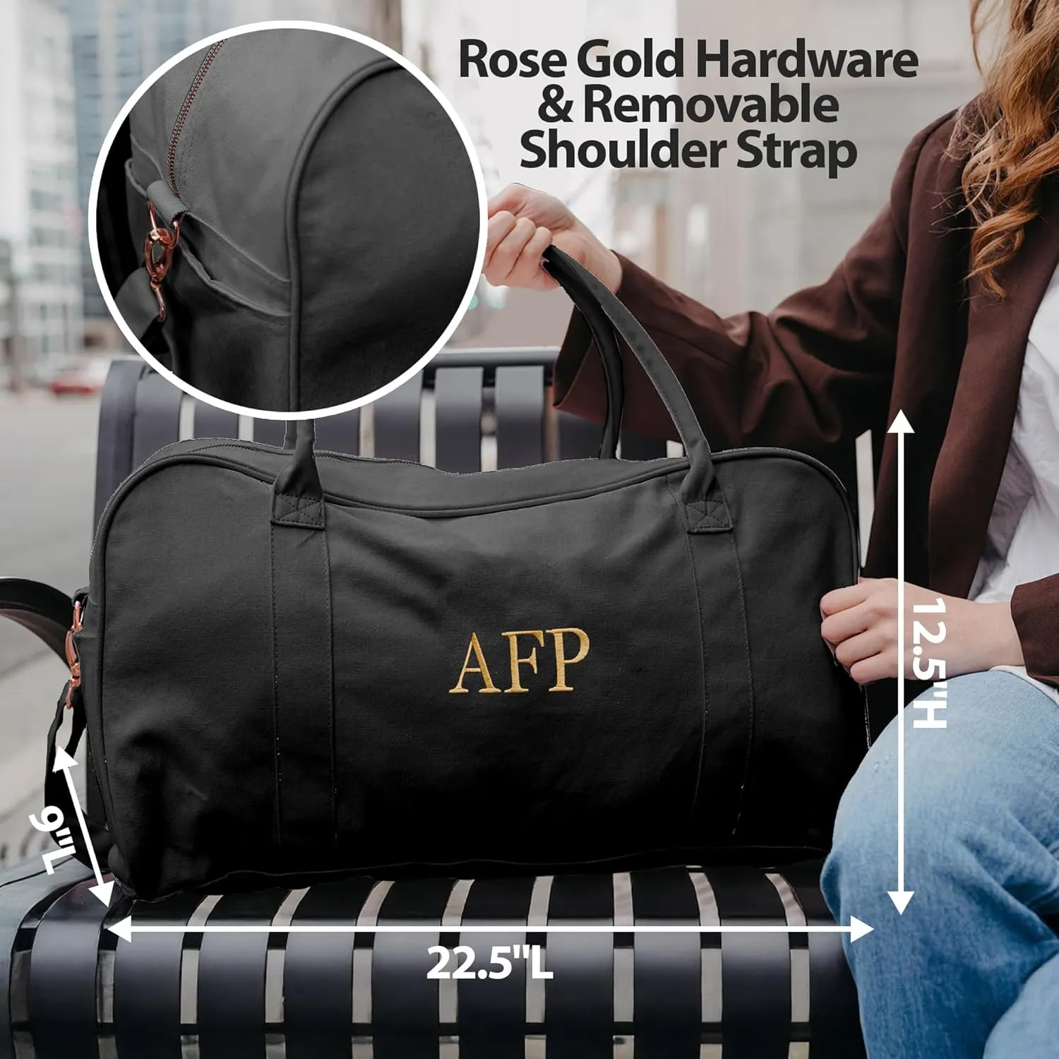 Embroidered Travel Duffle Bag with Name, Waterproof Personalized Weekender Bag, Custom Carry On Tote Bags for Women, Travel Essentials Gym Bag, Customized Hospital Bag, Overnight Luggage Bag - Black
