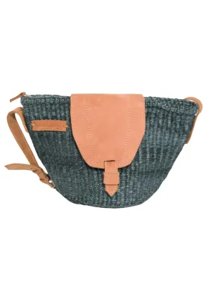 Endure Dark Leather Hanmade Sisal Crossbody Bag, Hand Woven Market Economical Grocery Shopping Bags with Leather Strap Handles and Zipper Closure, Summer Beach Handbag, Straw Shoulder Purse for Women Travel