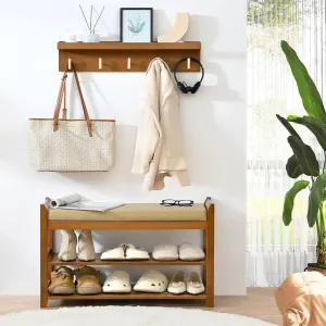 Entryway Bench with Coat Rack, 28 in Shoe Bench with Cushion and Wall Mounted Coat Rack with Hooks, Storage for Entry, Hallway, Bedroom, Living Room