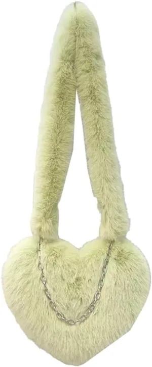 Epsion Women Faux Fur Fluffy Shoulder Bags Cute Heart Crossbody Bag Furry Handbag Purse