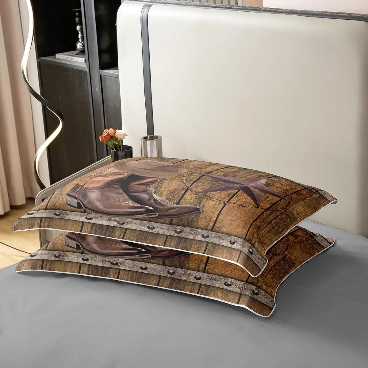 Erosebridal 100% Cotton Western Comforter Cover,Rodeo Cowboy Boots Hat Duvet Cover Twin,Wild West Country Bedding Set Rustic Farmhouse Boys Men Bedroom Decor,Texas Star Southwestern Bed Set 2Pcs