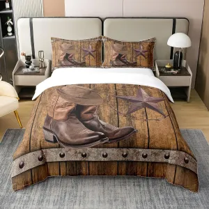 Erosebridal 100% Cotton Western Comforter Cover,Rodeo Cowboy Boots Hat Duvet Cover Twin,Wild West Country Bedding Set Rustic Farmhouse Boys Men Bedroom Decor,Texas Star Southwestern Bed Set 2Pcs