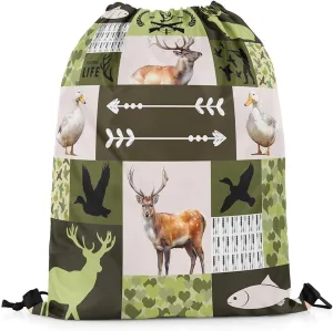 Erosebridal Camo Mallard Duck 13x15.7 Drawstring Backpack Wildlife Deer Drawstring Bags Rustic Pike Fish Draw String Back Bag Farmhouse Hunting Theme String Backpack