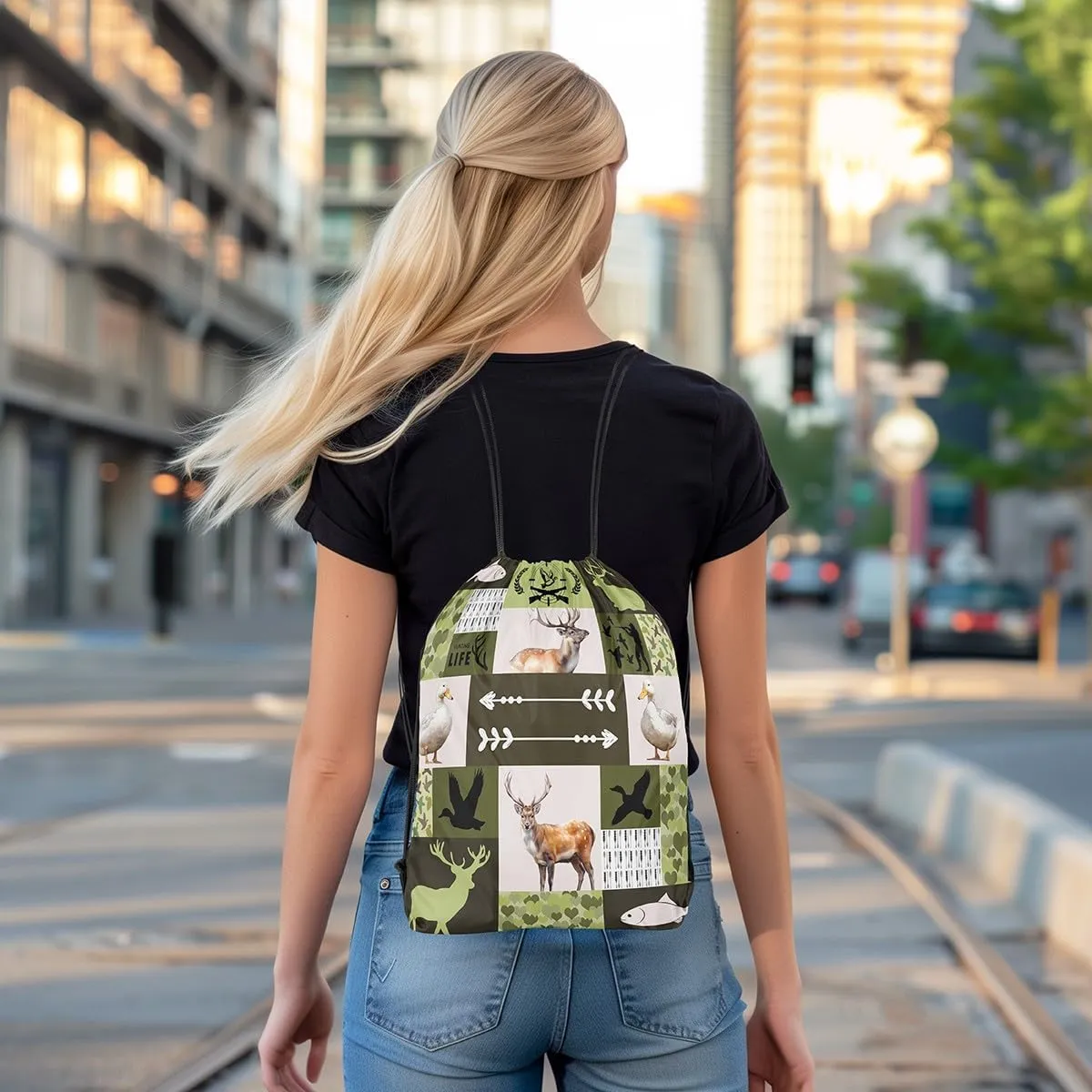 Erosebridal Camo Mallard Duck 13x15.7 Drawstring Backpack Wildlife Deer Drawstring Bags Rustic Pike Fish Draw String Back Bag Farmhouse Hunting Theme String Backpack