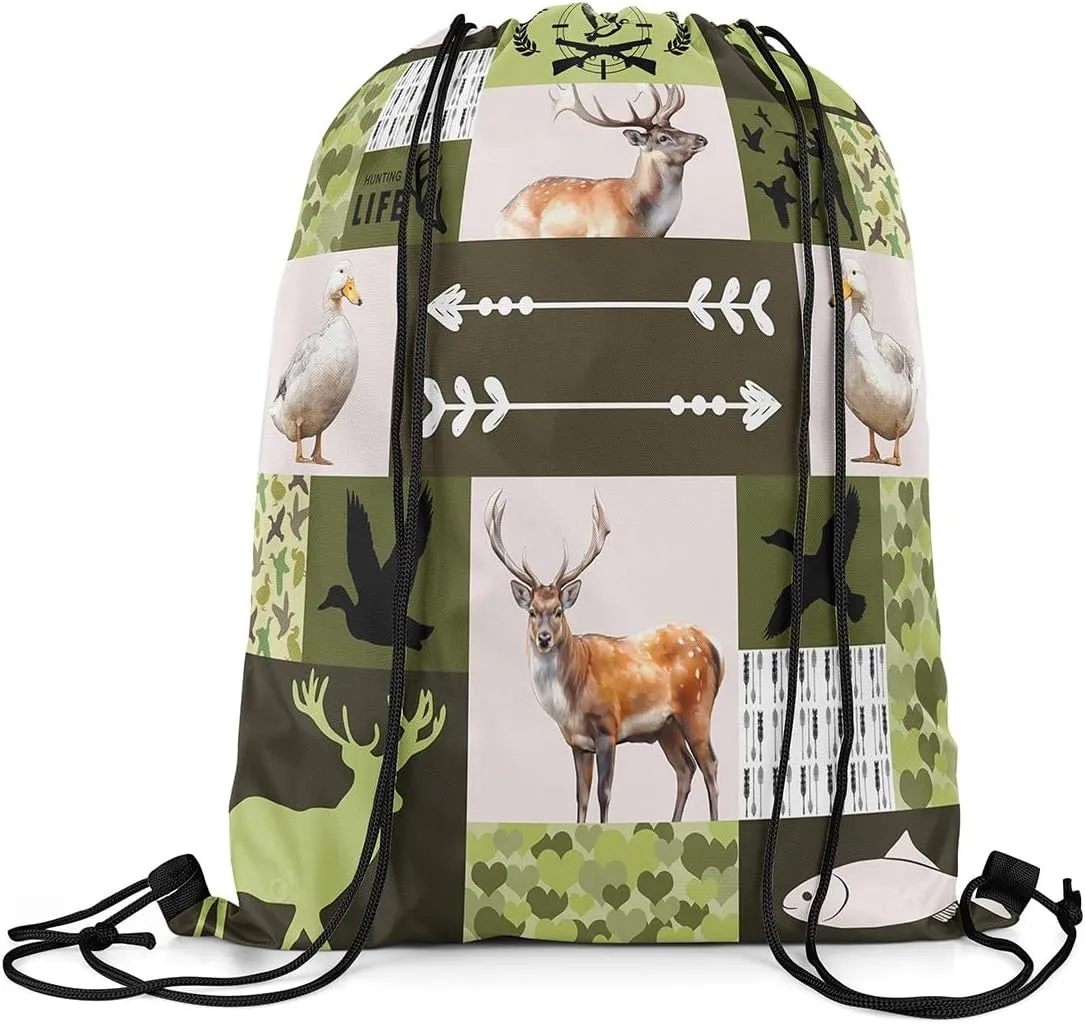 Erosebridal Camo Mallard Duck 13x15.7 Drawstring Backpack Wildlife Deer Drawstring Bags Rustic Pike Fish Draw String Back Bag Farmhouse Hunting Theme String Backpack