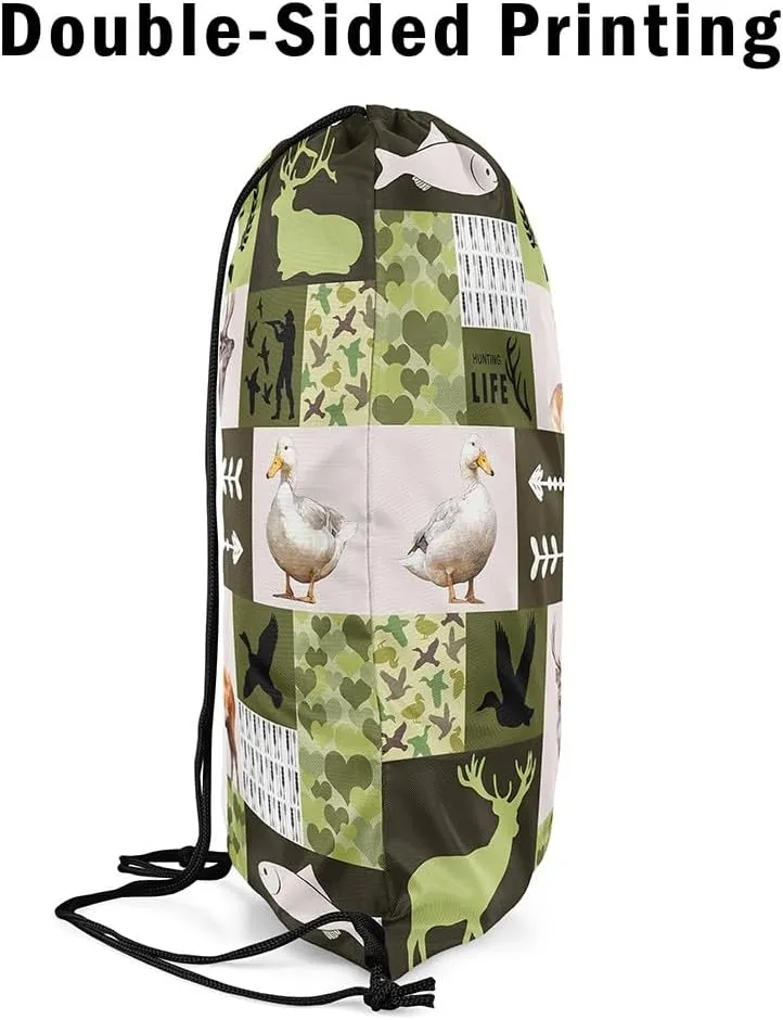 Erosebridal Camo Mallard Duck 13x15.7 Drawstring Backpack Wildlife Deer Drawstring Bags Rustic Pike Fish Draw String Back Bag Farmhouse Hunting Theme String Backpack