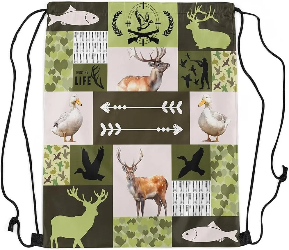 Erosebridal Camo Mallard Duck 13x15.7 Drawstring Backpack Wildlife Deer Drawstring Bags Rustic Pike Fish Draw String Back Bag Farmhouse Hunting Theme String Backpack