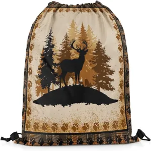 Erosebridal Farmhouse Deer Drawstring Bags for Sport Gym,Woodland Jungle Southwestern Drawstring Backpack,Rustic Hunting Animal Draw String Back Bag,Alk Moose Anlters String Backpack,13x15.7