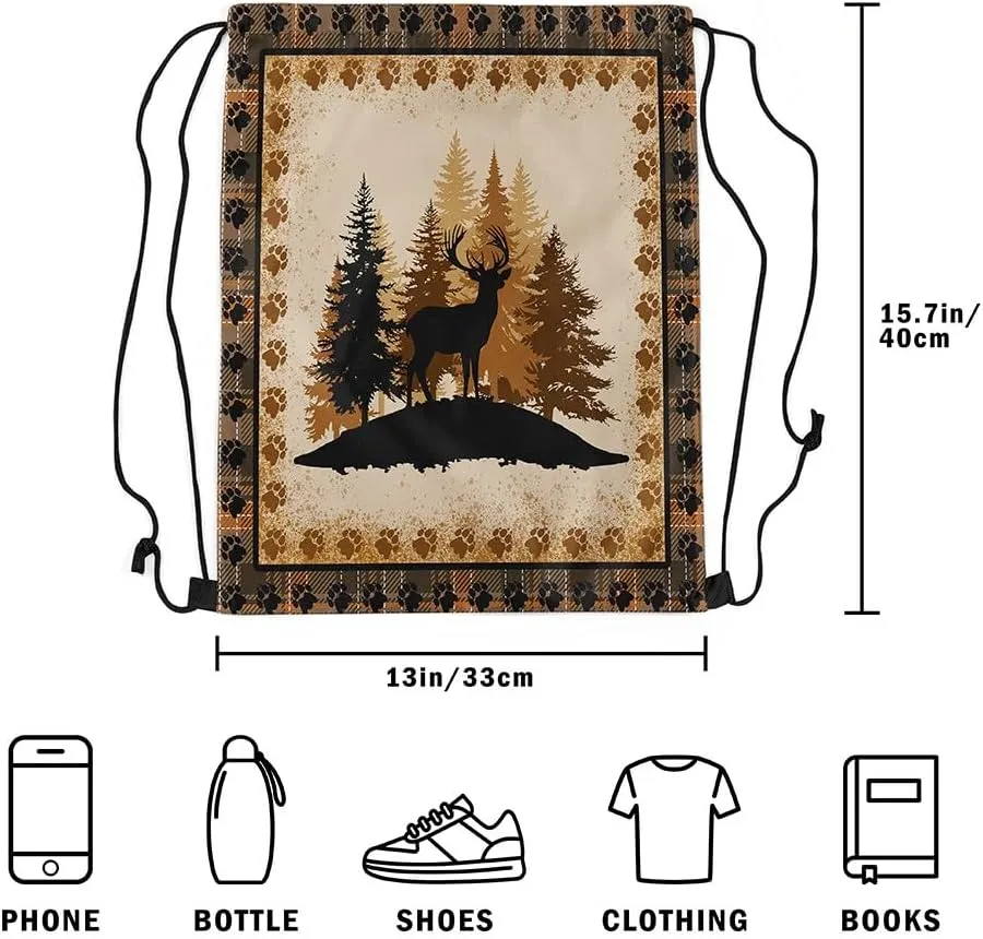 Erosebridal Farmhouse Deer Drawstring Bags for Sport Gym,Woodland Jungle Southwestern Drawstring Backpack,Rustic Hunting Animal Draw String Back Bag,Alk Moose Anlters String Backpack,13x15.7