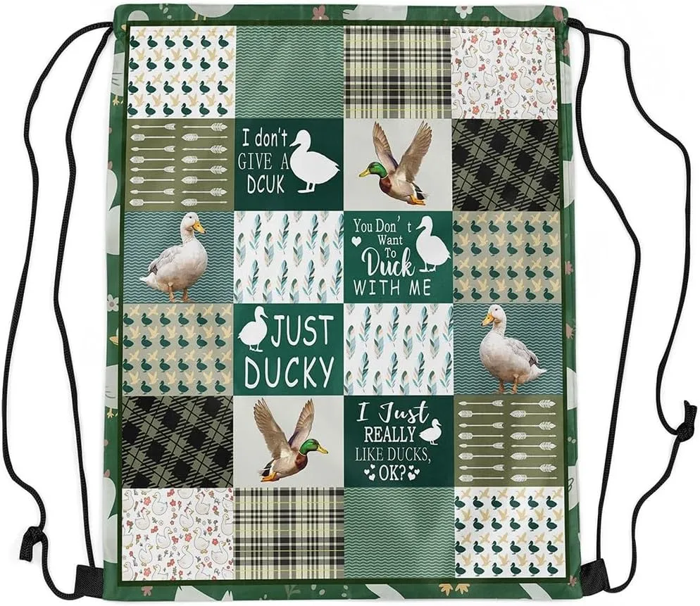 Erosebridal Mallard Duck 13x15.7 Drawstring Backpack Rustic Farmhouse Drawstring Bags Country Animals Draw String Back Bag Vintage Plaid Style String Backpack
