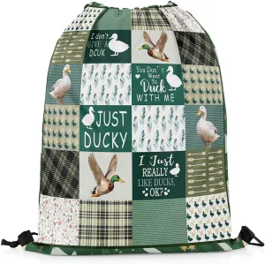 Erosebridal Mallard Duck 13x15.7 Drawstring Backpack Rustic Farmhouse Drawstring Bags Country Animals Draw String Back Bag Vintage Plaid Style String Backpack