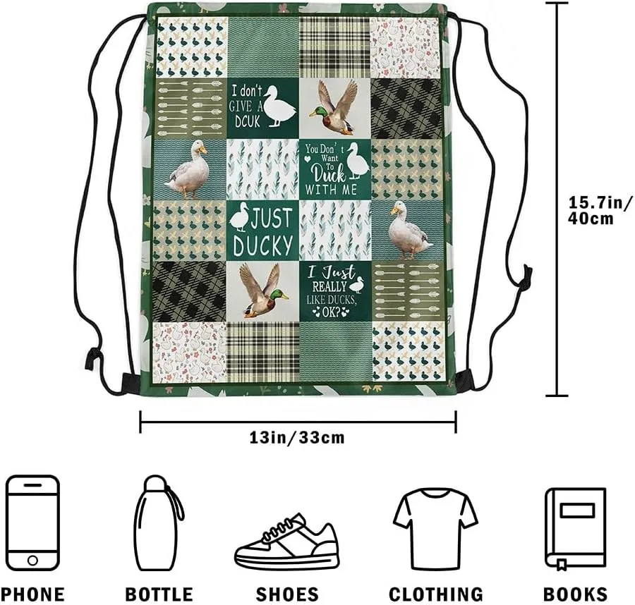 Erosebridal Mallard Duck 13x15.7 Drawstring Backpack Rustic Farmhouse Drawstring Bags Country Animals Draw String Back Bag Vintage Plaid Style String Backpack