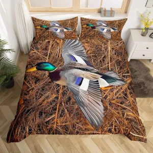 Erosebridal Mallard Duck Comforter Cover Twin Size Rustic Farmhouse Duvet Cover for Woman Man Woodland Tree Branches Leaves Bedding Set Vintage Jungle Cabin Decor Quilt Cover
