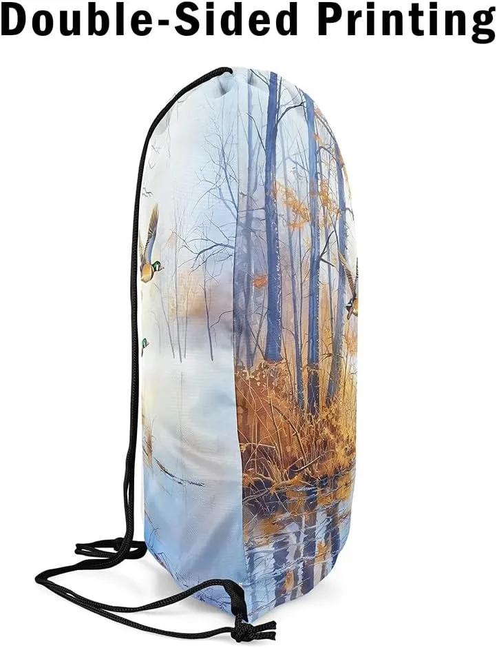 Erosebridal Mallard Duck Drawstring Bags 13x15.7 Mallard Duck Bird Drawstring Backpack Rustic Natural Lake Scenery Draw String Back Bag Vintage Woodland Farmhouse String Backpack