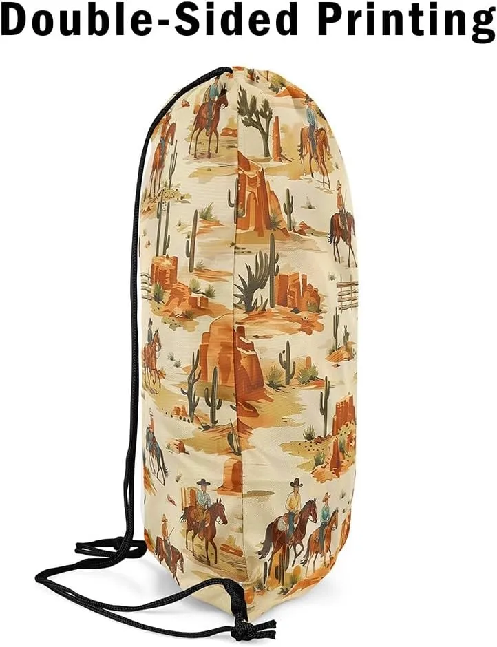 Erosebridal Western Drawstring Bags 13x15.7,Southwest Cowboy Drawstring Backpack,American Wild West Desert Cactus Draw String Back Bag,Rustic Farmhouse String Backpack Country Farm Decor