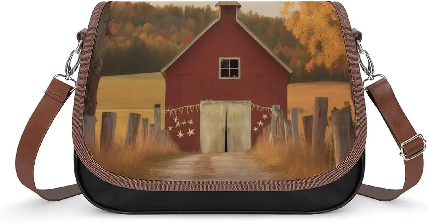 Fall Country Barn Shoulder Bags PU Leather Shoulder Handbag Large Capacity Crossbody Bag for Women