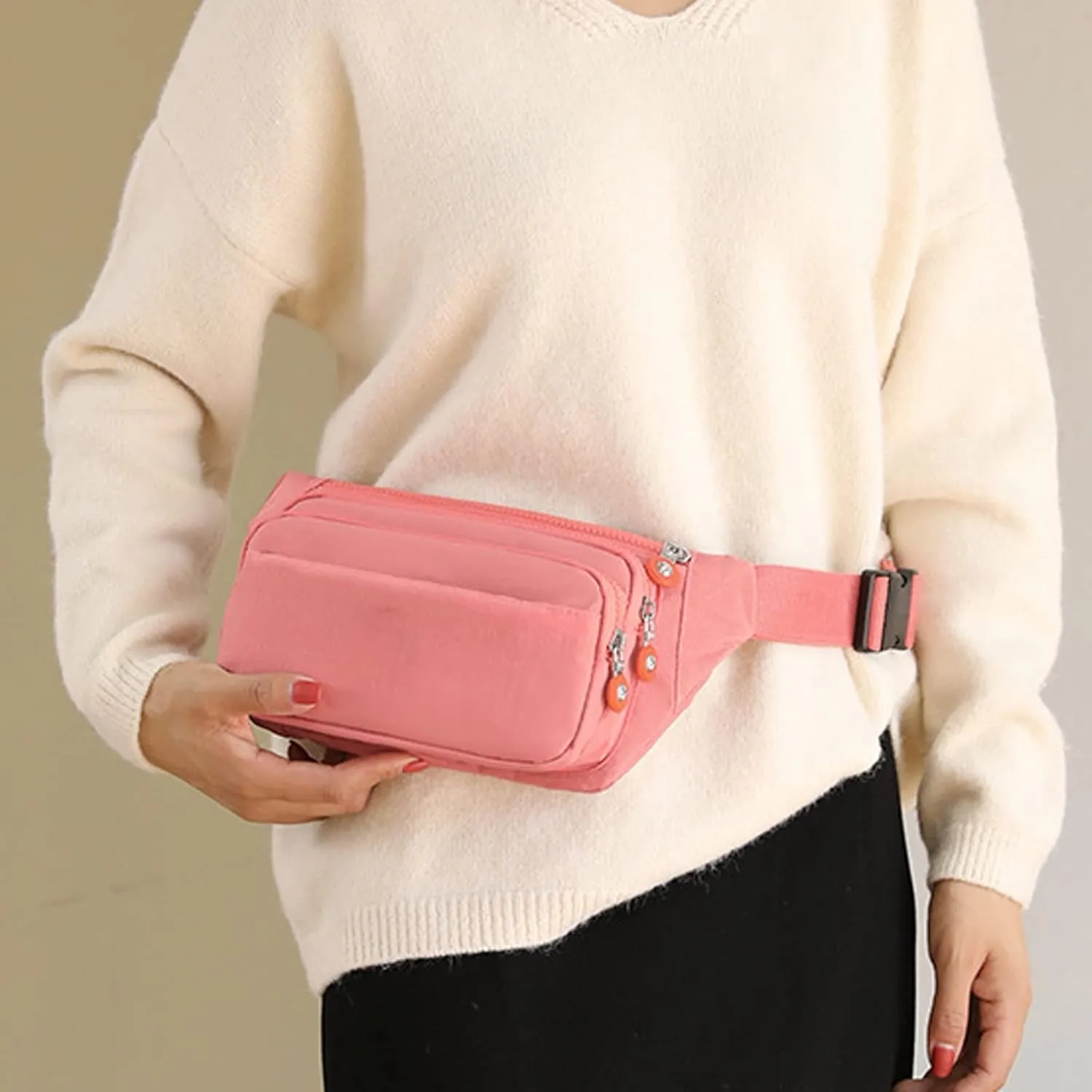 Fanny Pack Casual Fashion Waist Bag Simple Waist Bag Outdoor Sports Shoulder Bags Crossbody Chest Bags (Pink)