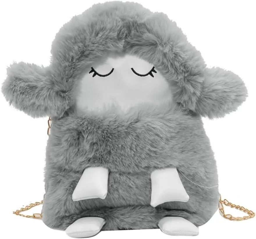 Fashion Bags, Crossbody Bags, 2023 New Shoulder Bag Plush Sheep Crossbody Bag Versatile Chain Bag for Women Girl Trendy Cellphone Bag(Gray)