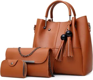 Fashion Bucket Tote Bag 3 Pcs Set Women Handbag Shoulder Bag Waterproof