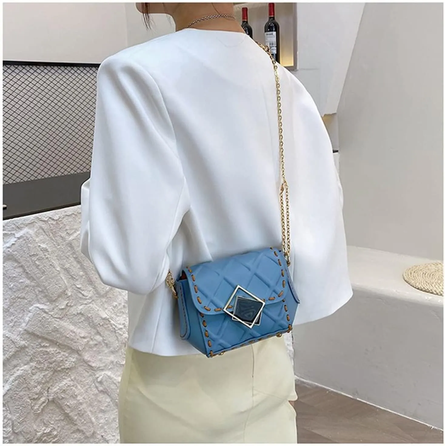 Fashion Chain Messenger Bag Material Woven Set Hand Stitching Shoulder Strap Sew Handle DIY Handmade Bag for Women(OneColor)