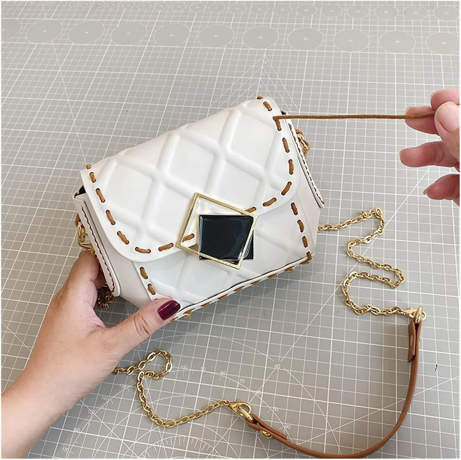 Fashion Chain Messenger Bag Material Woven Set Hand Stitching Shoulder Strap Sew Handle DIY Handmade Bag for Women(OneColor)