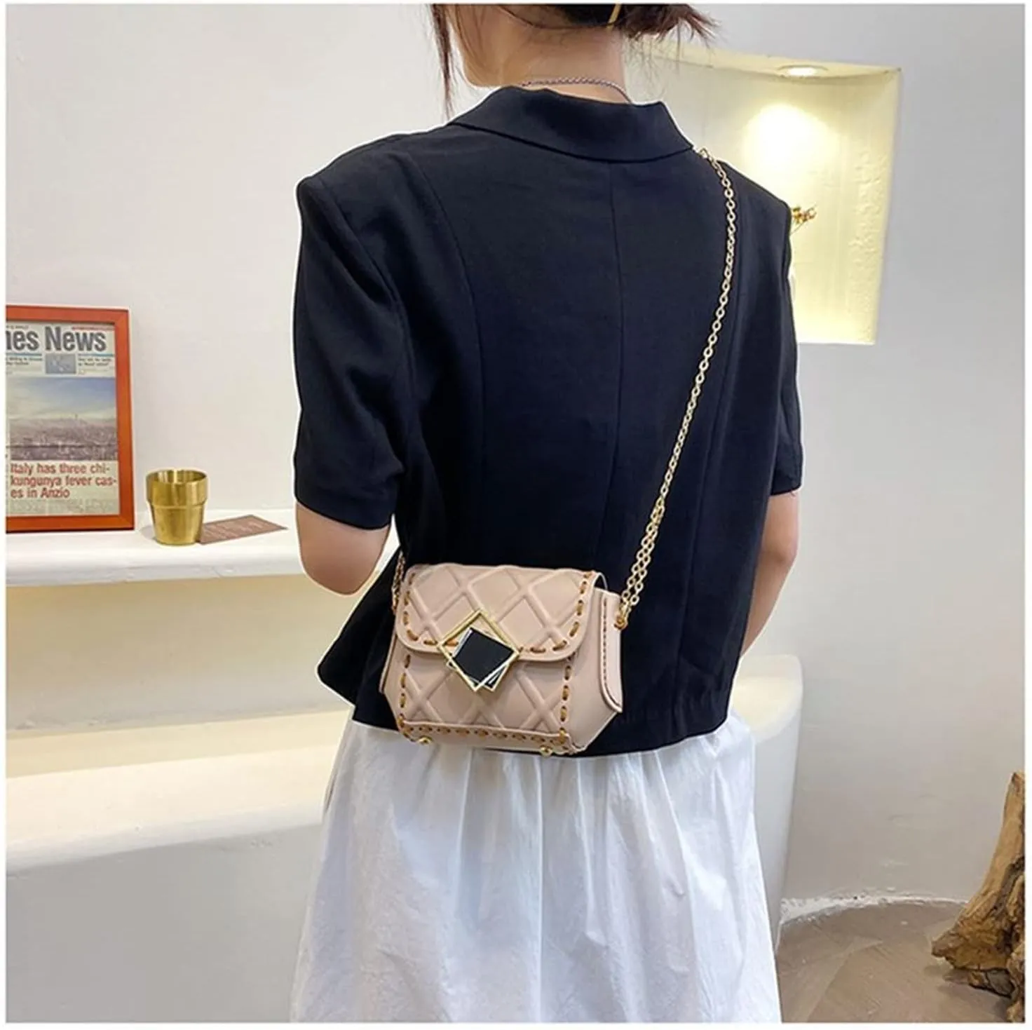 Fashion Chain Messenger Bag Material Woven Set Hand Stitching Shoulder Strap Sew Handle DIY Handmade Bag for Women(OneColor)