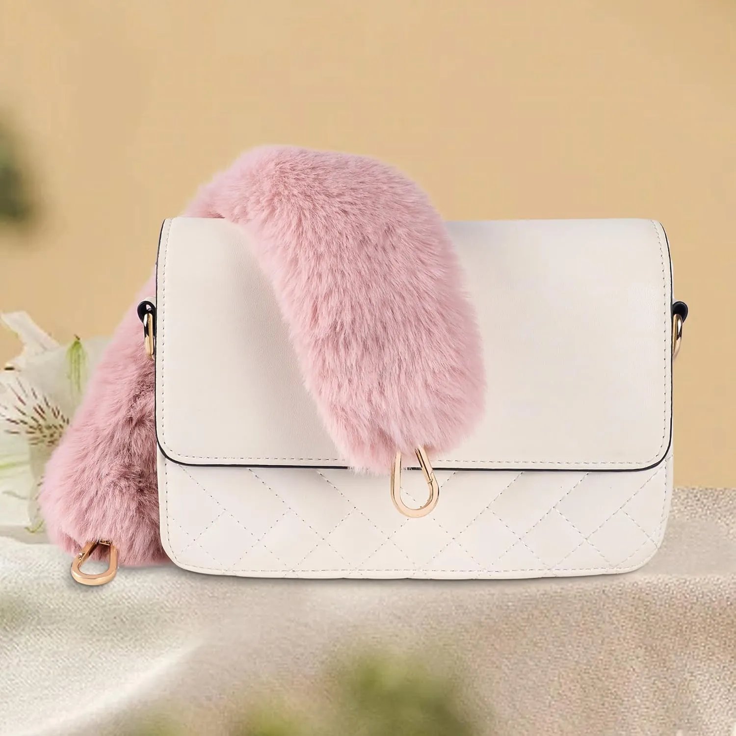 Faux Fur Bag Handle Strap, Replacement Handle Bag Purse Strap, Womens Winter Short Bag Strap,for Handbag,Shoulder Bag