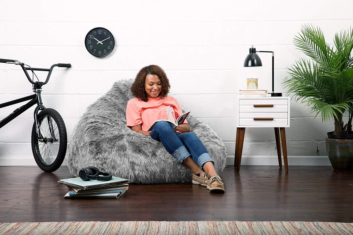 Faux Fur Bean Bag Cover 48 x 36 Inches Gray Bean Bag Chair Cover (No Fillers) Plush Corduroy Bean Bag Cover for Organizing Children Plush Toys Faux Fur Organizer