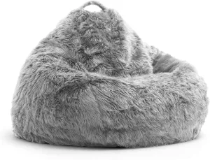 Faux Fur Bean Bag Cover 48 x 36 Inches Gray Bean Bag Chair Cover (No Fillers) Plush Corduroy Bean Bag Cover for Organizing Children Plush Toys Faux Fur Organizer