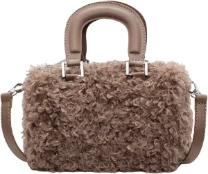 Faux Fur Crossbody Bags for Women, Fluffy Top Handle Shoulder Bag, Plush Shoulder Bag Crossbody Bag Handbag-Chocolate