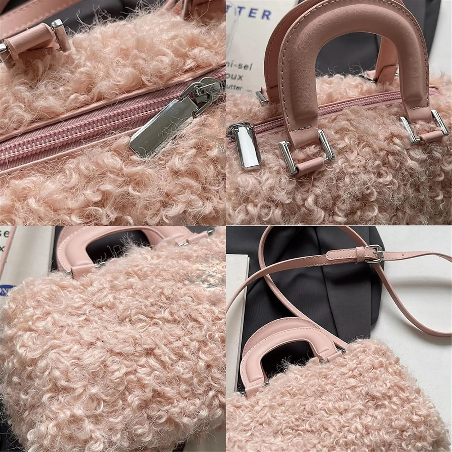 Faux Fur Crossbody Bags for Women, Fluffy Top Handle Shoulder Bag, Plush Shoulder Bag Crossbody Bag Handbag-Chocolate