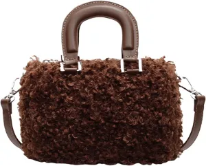 Faux Fur Crossbody Bags for Women, Fluffy Top Handle Shoulder Bag, Plush Shoulder Bag Crossbody Bag Handbag-Coffee