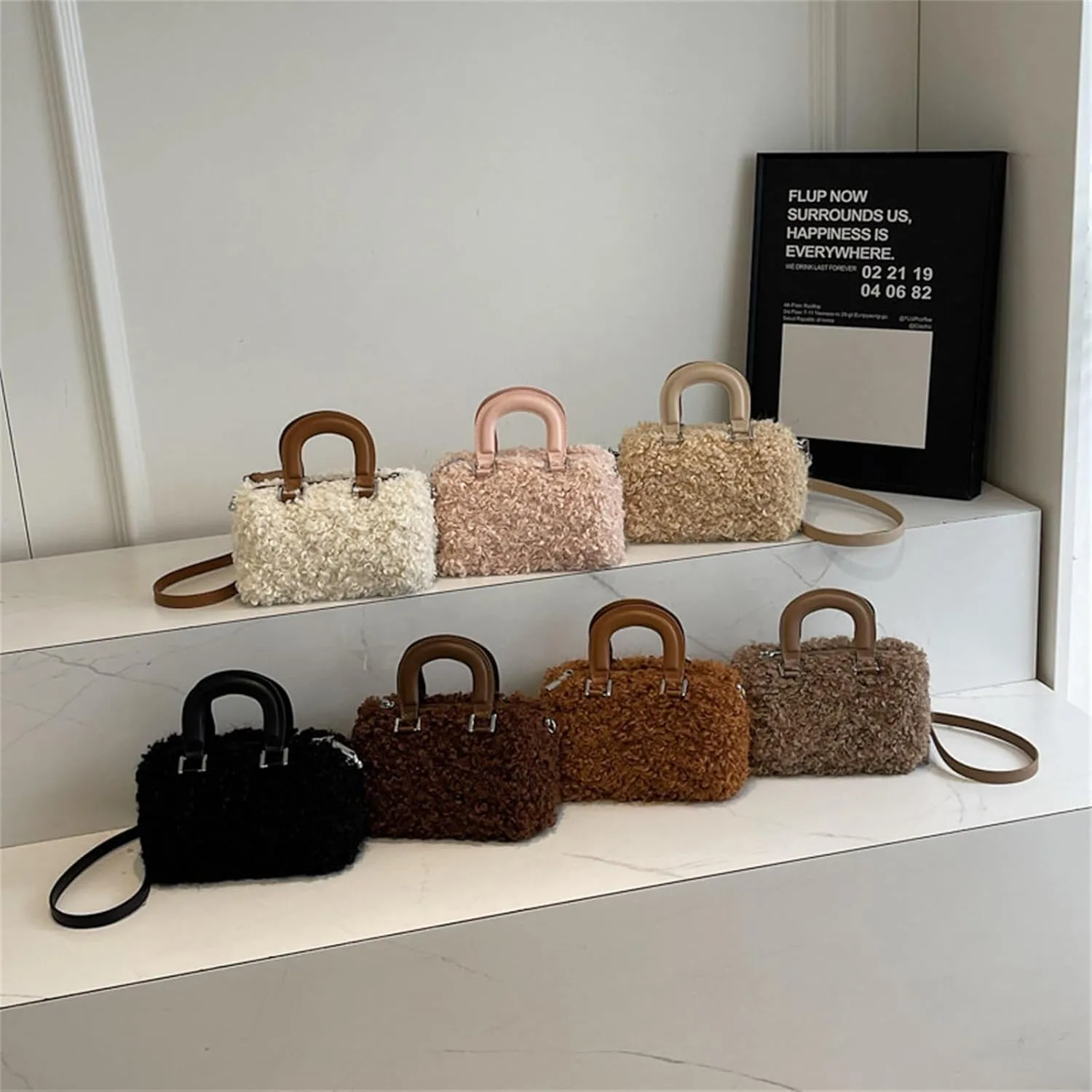 Faux Fur Crossbody Bags for Women, Fluffy Top Handle Shoulder Bag, Plush Shoulder Bag Crossbody Bag Handbag-Coffee