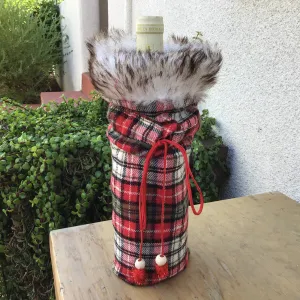 Faux Fur   Flannel Wine Bag | 2 Styles