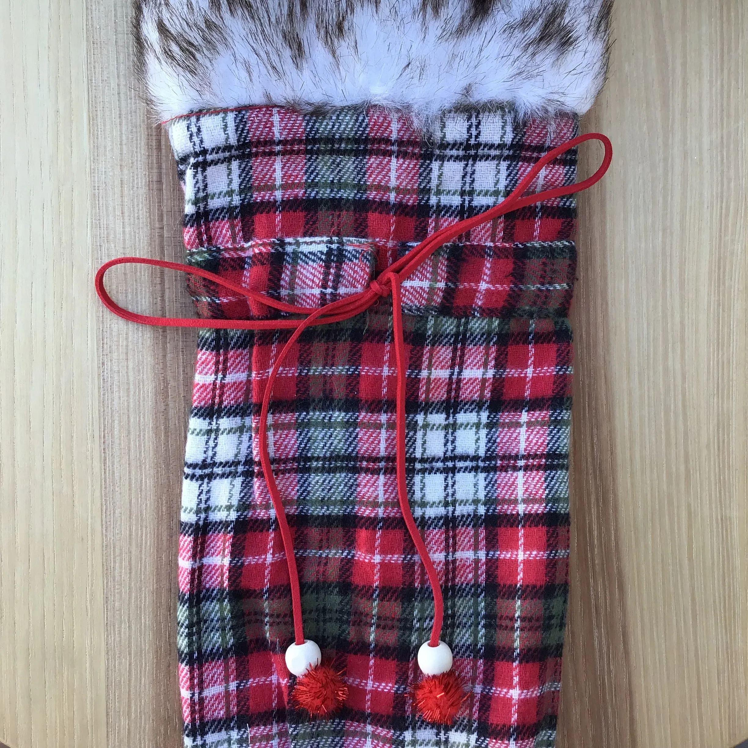 Faux Fur   Flannel Wine Bag | 2 Styles